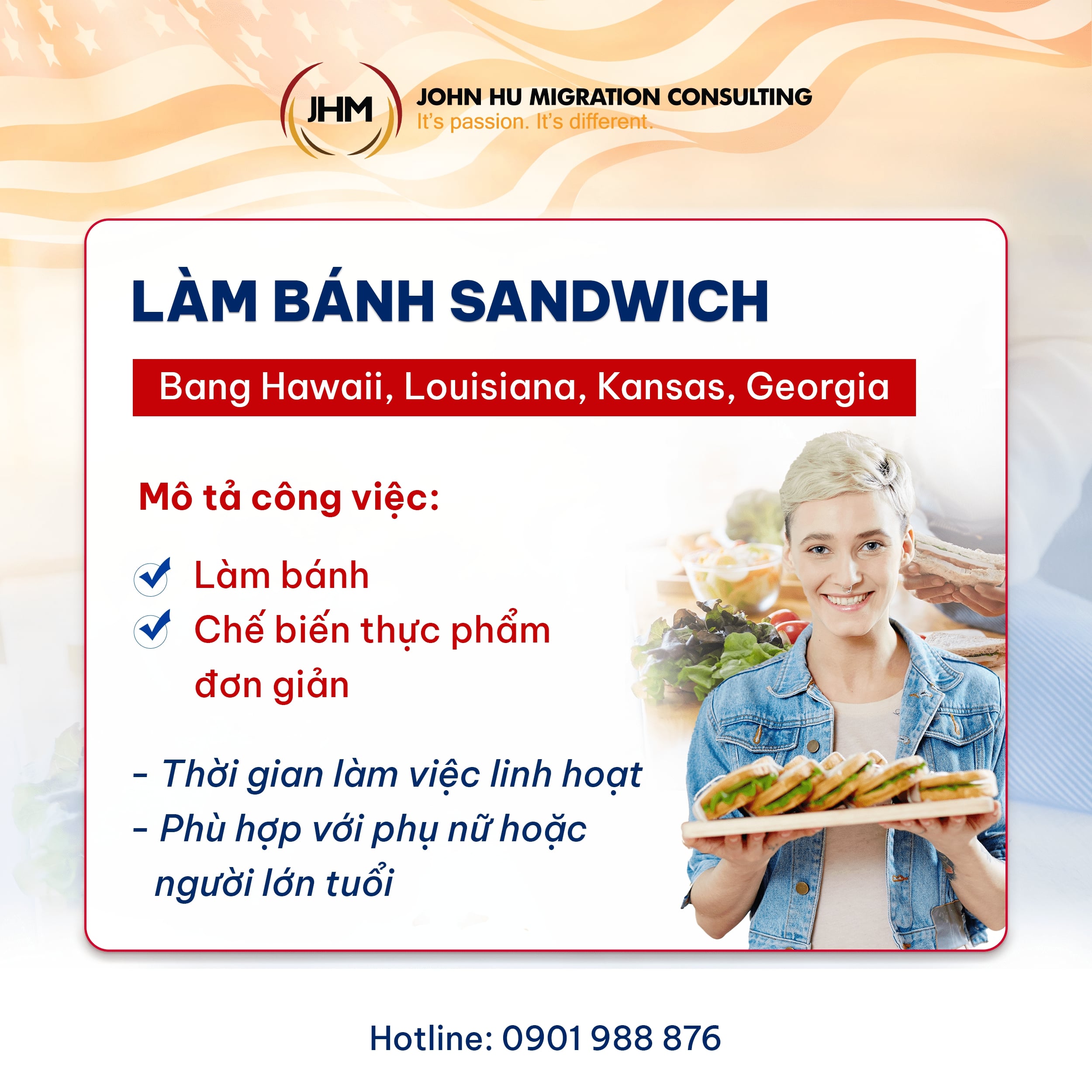 Job EB-3 Làm bánh sandwich – Bang Hawaii, Louisiana, Kansas, Georgia_John Hu Migration