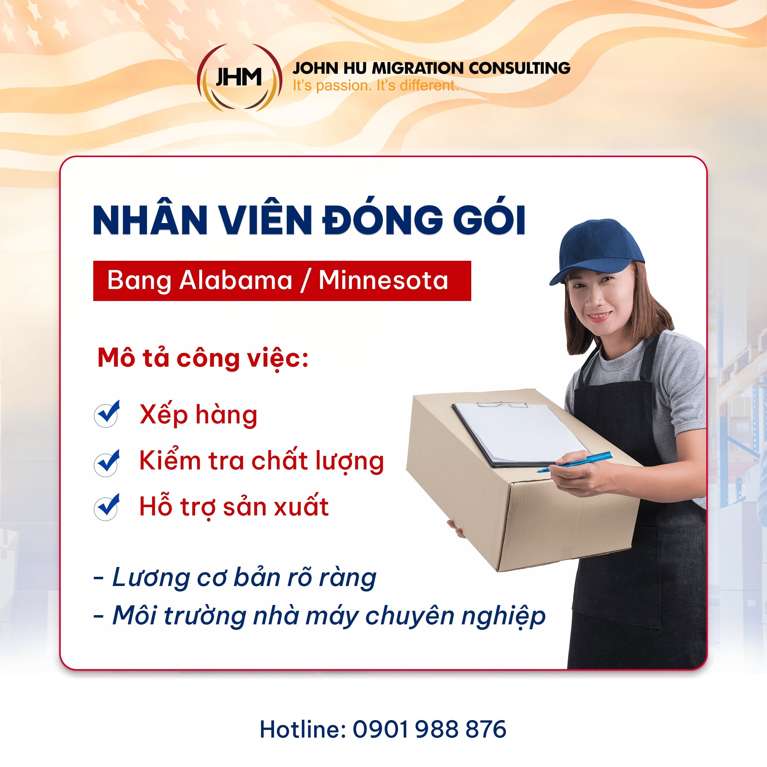 Job EB-3 Nhân viên đóng gói – Bang Alabama Minnesota_John Hu Migration