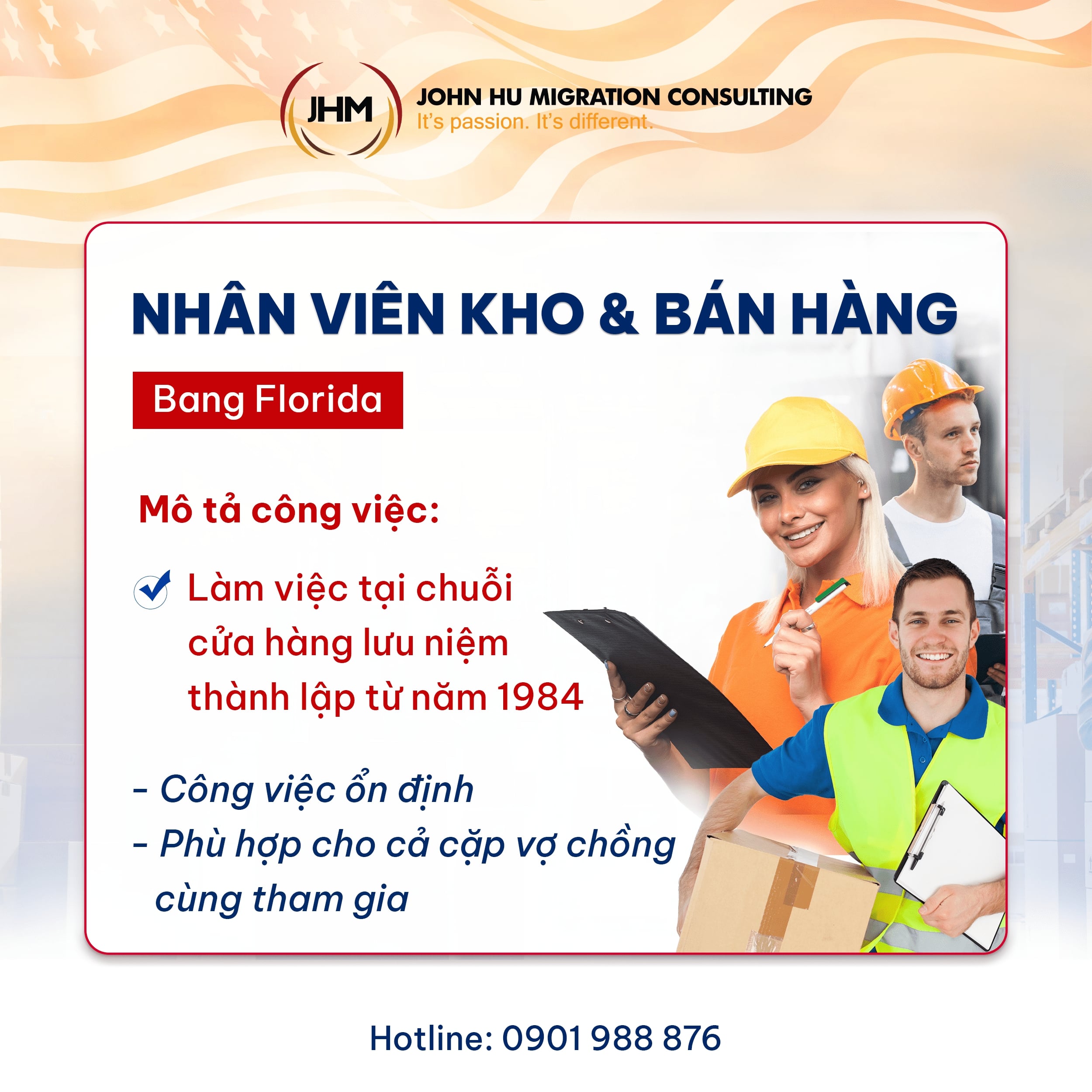 Job EB-3 Nhân viên kho & bán hàng – Bang Florida_John Hu Migration