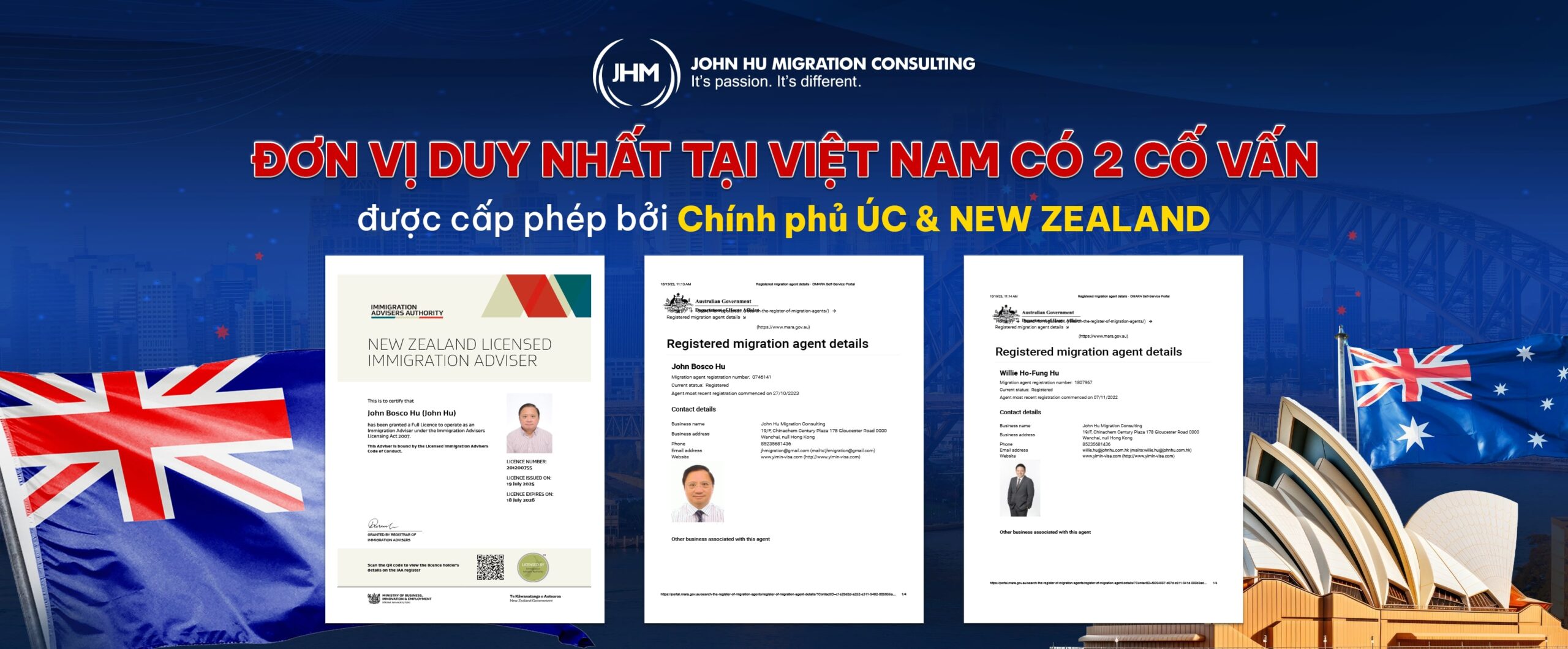 John Hu Migration – Đơn vị duy nhất tại Việt Nam có 2 cố vấn di trú được cấp phép bởi chính phủ Úc và New Zealand