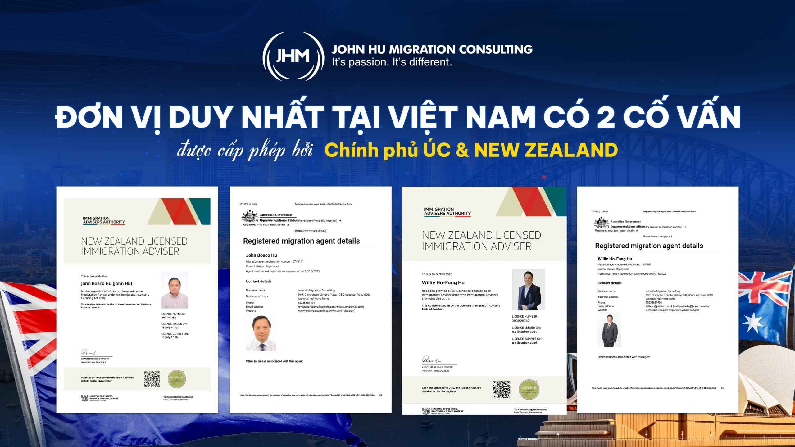 John Hu Migration Consulting – Đơn vị duy nhất tại Việt Nam có 2 cố vấn di trú được cấp phép bởi chính phủ Úc và New Zealand_John Hu Migration