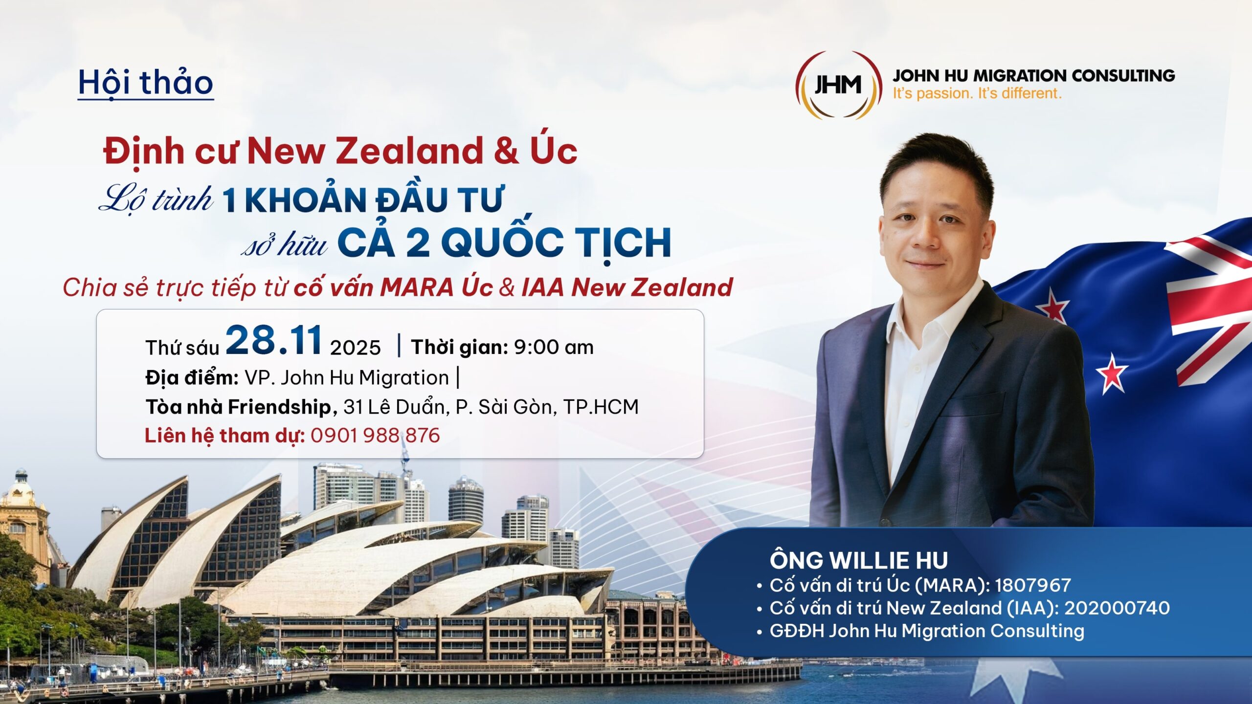 Hội thảo Định cư New Zealand & Úc Lộ trình 1 khoản đầu tư - Sở hữu cả 2 quốc tịch_John Hu Migration Vietnam